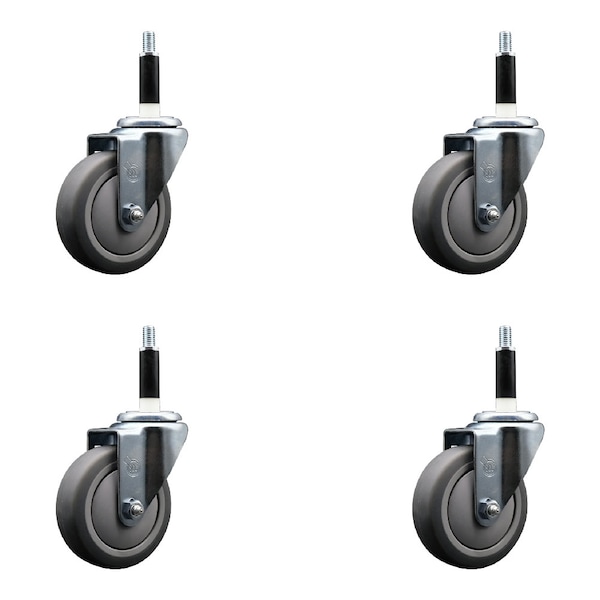 Service Caster 4'' SS Thermoplastic Rubber Wheel Swivel 7/8'' Expanding Stem Caster Set, 4PK SCC-SSEX20S414-TPRB-78-4 - main